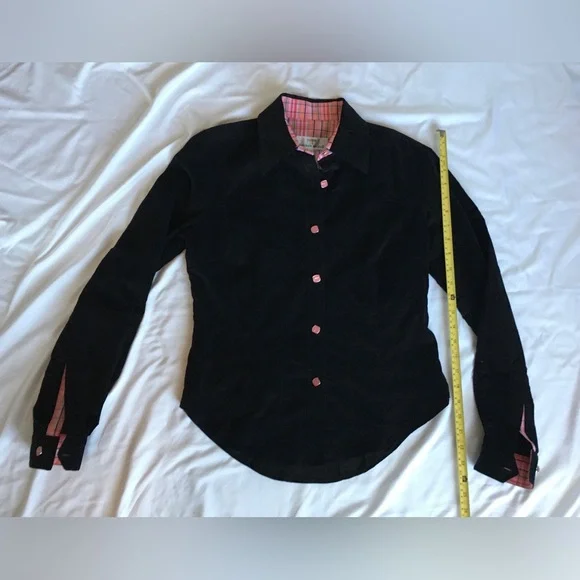 Vintage EUC Andrea Baker black corduroy button down top/jacket with plaid accent - Picture 1 of 12